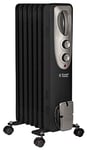 Russell Hobbs 1500W/1.5KW Oil Filled Radiator, 7 Fin Portable Electric Heater - Black, Adjustable Thermostat with 3 Heat Settings, Safety Cut-off, 15 m sq Room Size, RHOFR5001B, 2 Year Guarantee