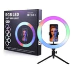 Megabilligt Rbg Selfielampa Led Ring Light Stativ Och Mobilhållare Svart