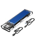 ORICO NVME Boîtier SSD M.2 USB-C USB3.1 Gen2 10Gbps Transparent Boîtier Externe de Adaptateur pour Disque Dur de 2280 PCI-E M2 M-Key SSD,USB Type C convertisseur Case avec C to C & C to A câble(Bleu)