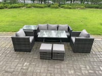 7 Seater Rattan Outdoor Furniture Garden Dining Set with Lounge Sofa Dining Table 2 Armchairs Small Stools