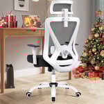 DoChair Chaise Bureau Ergonomique, Fauteuil de Bureau avec Support Lombaire et Accoudoirs Réglables, Chaise de Bureau en Maille à Dossier Haut et Confortable (Blanc, 9777)
