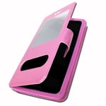 Ulefone Power 3L Extra Slim Pink Folio Case X 2 Windows i ekologiskt kvalitetsläder med magnetisk stängning och sömmar