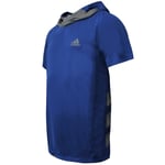 Adidas Mens Hooded T-Shirt Sports Running Training Top Blue AH3073