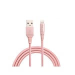 Tellur Câble éclair à USB en Nylon avec Dupont Kevlar Fibre 1 m pour iPad 4th Gen/iPad Mini/iPhone 7/7 Plus/SE/5/5s/5c/6/6s/6 Plus/6s Plus/iPod Or Rose