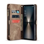 CaseMe Sony Xperia 10 VI Rymligt plånboksfodral med många kortfack, brun