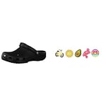 Crocs Unisex Classic Clogs, Black, M9 | W10 UK(43/44 EU) Jibbitz Shoe Charm 5-Pack | Personalize with Jibbitz Sunny Days One-Size