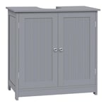 WOLTU Meuble sous Lavabo de Salle de Bains, Placard sous Vasque, Armoire WC Rangement sur Pieds avec 2 Portes et Étagère Réglable, Gris Clair, 60x30x60 cm