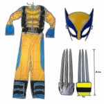 Wolverine-dräkt för barn, superhjältedräkt för pojkar, halloween-cosplaymask/vargklo-rekvisita 3Pcs Set S(110-120CM)