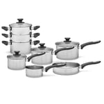 Morphy Richards 979024 Equip 8 Piece Pan Set with Bakelite Handles, Tempered Glass Lids, Stainless Steel