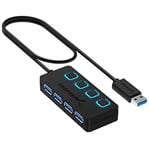 SABRENT Hub USB 3.2, Data Hub USB 4 Ports, câble de 60cm, Adaptateur USB Haute Vitesse, USB multiport avec des commutateurs et des voyants d'alimentation individuels, Station d’Accueil (HB-UM43)