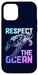 Coque pour iPhone 12/12 Pro Respect The Ocean Sea Turtle Surfer Plongée Fleurs