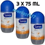 Sanex Roll On Deodorant Dermo Sensitive 24H Anti perspirant , 3 X 50ML