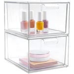 2 Pack Stackable Makeup Organizer Storage Box Acrylic Bathroom Organizer B6Q5