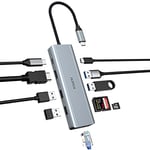 10 en 1 USB C Hub, Hopday Double Moniteur USB C Adaptateur, Station d'accueil Portable(Gigabit Ethernet, 4K HDMI, USB 3.0, PD 100W, 3,5 mm Mic, SD/TF Reader) pour MacBook Pro/Air,HP,Lenovo,Dell
