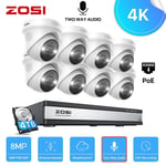 ZOSI 4K UHD POE CCTV System 16CH NVR 8MP Security IP Camera 2-Way Audio ColorVu