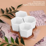 4pcs Ceramic Plant Pot With Bamboo Tray Succulent Plan