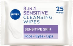 NIVEA 3in1 Sensitive Cleansing Wipes (25 Wipes), 25 count (Pack of 1) 