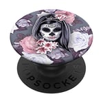PopSockets Grip Skull Lady On Floral Rose Design Golden Ros White PopSockets PopGrip: Swappable Grip for Phones & Tablets