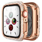wlooo Glitter Diamond Case for Apple Watch Series 6/5/4/SE 40mm, Bling Crystal Shiny Rhinestone Girls Women Cover Stainless Metal Scratchproof Protective Case for iWatch Series 6 SE 5 4 (Rose Gold)