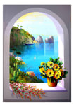 Hrank 5D Diamond Painting Kits for Adults and Kids Beginners,Round Full Drill Window Ocean View Diamond Art Crystal Rhinestone Diamond Embroidery Painting Picture for Home Decor,Gift,12"x18"/30x45cm