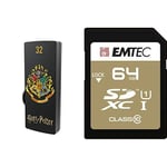 Pack Support de Stockage Rapide et Performant : Clé USB - 2.0 - Série Licence - Harry Potter Hogwarts - 32 Go + Carte SD - Classe 10 - Gamme Elite Gold - 64 GB