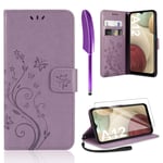 AROYI Case Compatible with Samsung Galaxy A12 Case and Screen Protector,Wallet Case PU Leather with Card Slots Folding Stand Magnetic Scratchproof Protect Flip Cover for Samsung Galaxy A12,lipurple