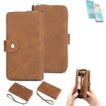 2in1 protection case for Motorola Moto E22s wallet brown cover pouch