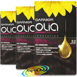 3x Garnier Olia 3.0 Soft Black Permanent Hair Colour Dye No Ammonia