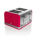 Swan 4 Slice Retro Red Stainless Steel Bread Loaf Toast Toaster Defrost Reheat