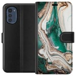 Motorola Moto E32s Svart Plånboksfodral Grön / Guld marmor