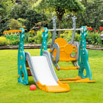 3-IN-1 Kids Swing and Slide Set Activity Center with Basketball Hoop Slide Swing