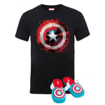 Marvel Captain America T-Shirt & Slippers Bundle - S/M Slippers - Kids' - 9-10 Years