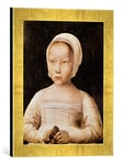 Kunst für Alle 'Image encadrée de Flemish School Young Girl with a Dead Bird, c.1500–25, d'art dans Le Cadre de Haute qualité Photos Fait Main, 30 x 40 cm, Or Raya