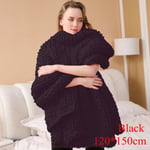 Arm Knitted Blanket Merino Wool Throw Iceland Thick Yarn Black 120x150cm