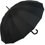 iX-brella Long – Parapluie canne de qualité supérieure 16 pièces avec système automatique résistant aux tempêtes, Noir , 100, Parapluie automatique