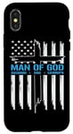 Coque pour iPhone X/XS Man Of God Croix Drapeau Américain Jésus Chrétien