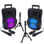 PACK 2 ENCEINTES SONO KARAOKÉ ENFANTS avec PIEDS + MICROS + USB BLUETOOTH BATTERIE idéal cadeaux NOËL ANNIVERSAIRE PA DJ SONO MIX