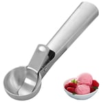 Ice Cream Scoop,MKNZOME Stainless Steel Ice Cream Spoon with Trigger Non Stick Cookie Dough Scoop Melon Baller, Dishwasher Safe