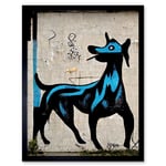 Graffiti Street Art Smoking Blue Dog Art Print Framed Poster Wall Decor 12x16 inch