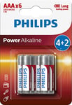 Philips Power Alkaline lr03p6bp/10 – piles (Alcalino, Cilíndrico, 1,5 V, AAA, Blanc, 10 mm)