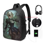 Lawenp NieR Automata Laptop Backpack- with USB Charging Port/Stylish Casual Waterproof Backpacks Fits Most 17/15.6 Inch Laptops and Tablets/for Work Travel School