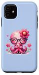 iPhone 11 Blue Background, Cute Blue Octopus Daisy Flower Sunglasses Case