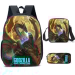 Godzilla Ryggsäck Anime Tecknad Student Skolväska 3 Delar Set Y