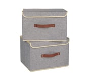 TESSLOVE Storage Bins Set,Storage Baskets Pack of 2 Foldable Cardboard inter-layer Storage Boxes Cubes with Lids, Fabric Storage Bin,Containers for Nursery,Closet,Bedroom,Home(2pcs, Gray)