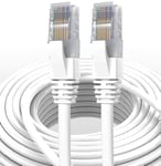 Elfcam® - 40m Cat7 Câble Réseau Ethernet RJ45, LAN/WLAN Câble Cat 7 Paire Torsadée Blindée SFTP 100% Cuivre, Câble Rond, Blanc (40M)