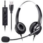 USB PC Headphone, Ymenow Binaural Lightweight Computer Headset with Noise Cancelling Microphone & Audio Control for Home Office Voice Call Centre Business Skype Gaming Laptop