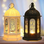 LED Eid Mubarak Lykta, Batteridriven Vintage Ramadan Dekoration (Svart + Vit) Black+white