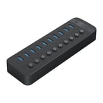 Orico 10x USB-A 3.0 Hub med strömbrytare - Svart