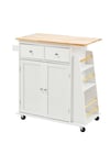 Rolling Kitchen Trolley with Rubber Wood Top