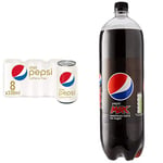 Pepsi Diet, Caffeine Free, 8 x 330 ml and Max No Sugar Bottle, 2 Litre
